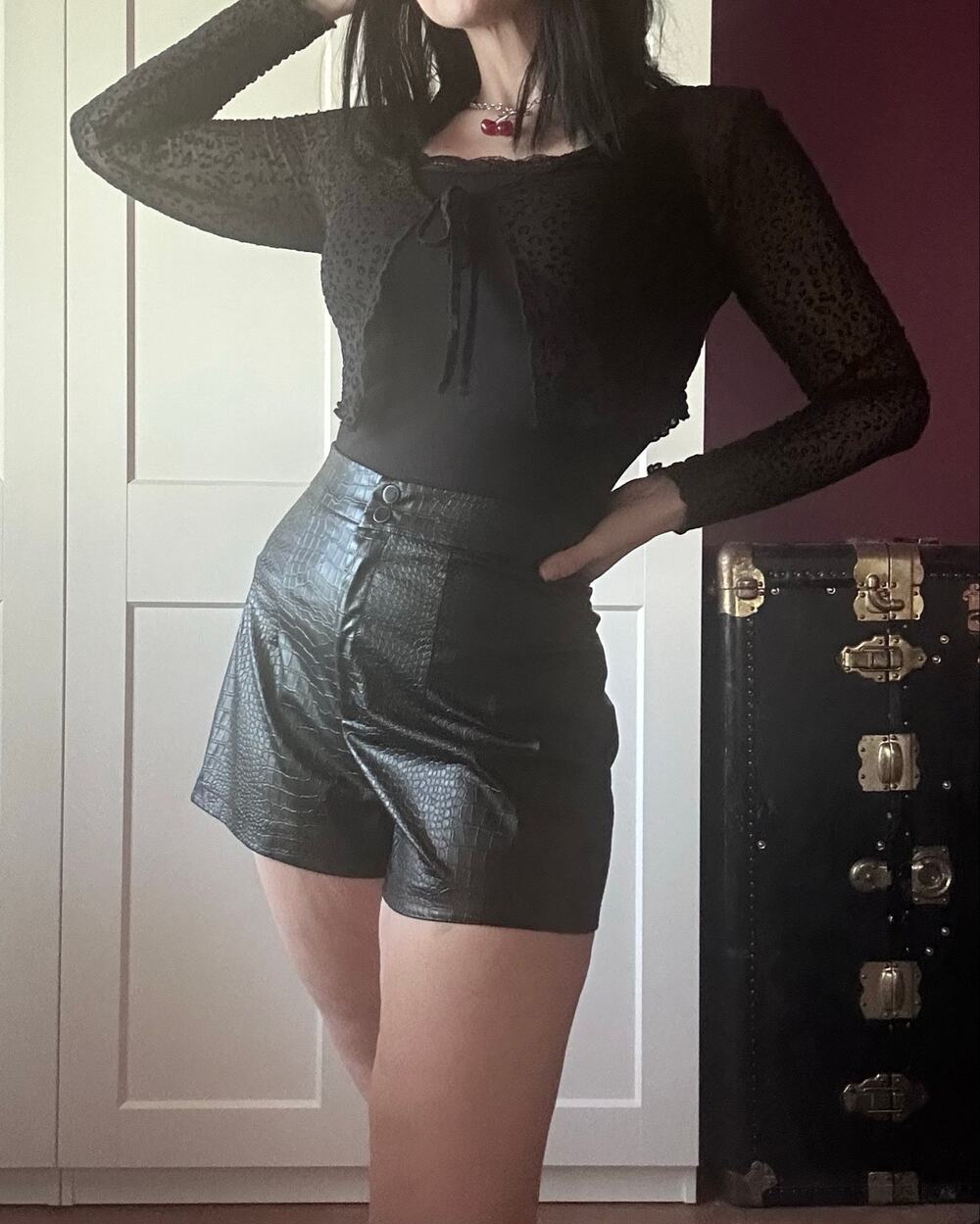 Black Leather Croc Shorts